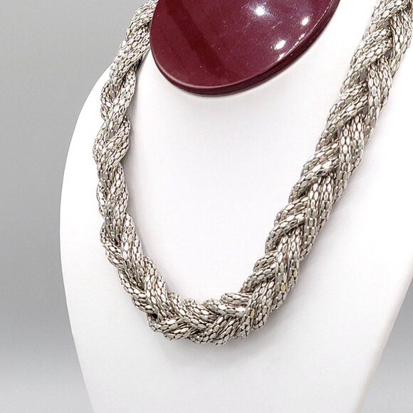 Express Y2K Braided Mesh Choker Necklace Silver Tone Has Tag Vintage - Picture 2 of 7